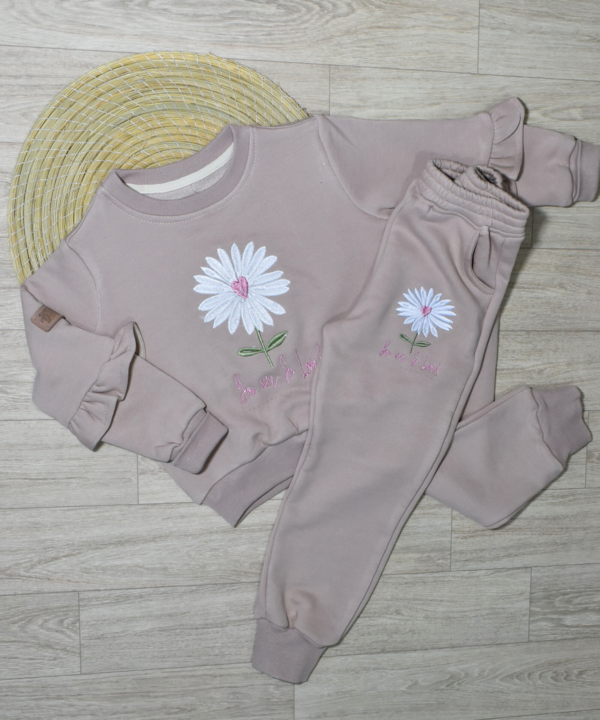 Ensemble Jogging beige– Fille – Motif Fleur