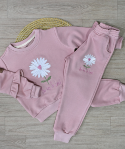 Ensemble Jogging Rose Poudré – Fille – Motif Fleur