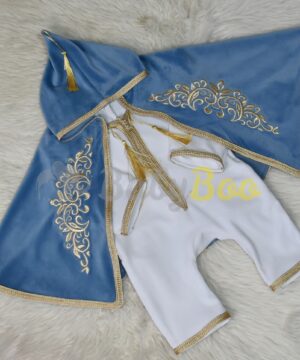 Ensemble Traditionnel Bébé garçon– 2 Pièces –bleu pastel  & Doré