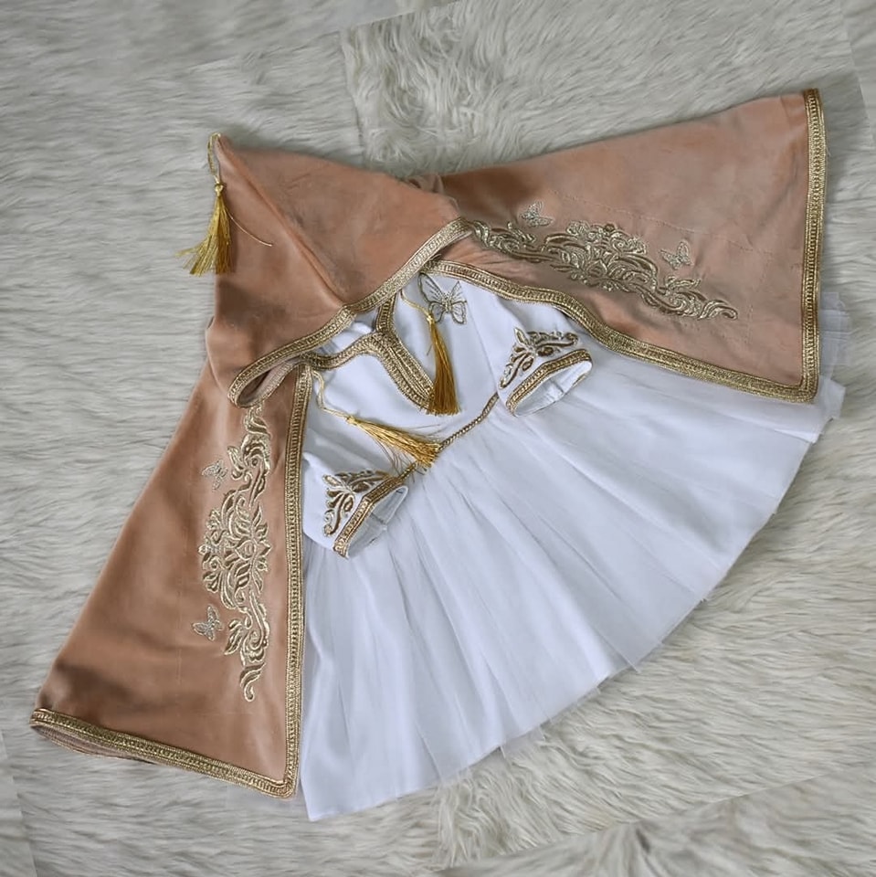 Ensemble Traditionnel Bébé Fille – 2 Pièces – Peach Poudré & Or