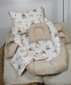 Cocon bébé Beige “Ourson Arc-en-ciel” – Unisexe – Pur Coton OEKO-TEX & Fibre Anti-Allergique – BabyBoo