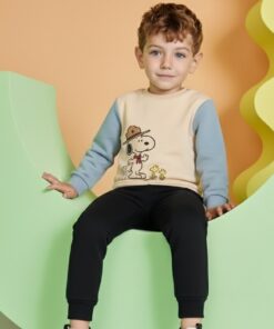 Ensemble garçon “S-NOOPY” – Beige & Bleu Ciel (Sweat + Jogging)