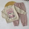 Ensemble bébé / enfant “Cutie Puppy” – Beige & Rose (Sweat + Jogging)