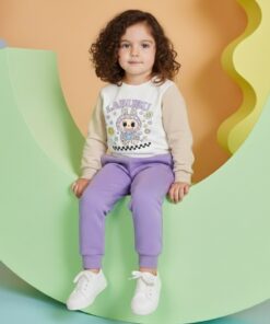 Ensemble bébé / enfant 🌸 “Labubu Pastel” – Beige & Lavande (Sweat + Pantalon)