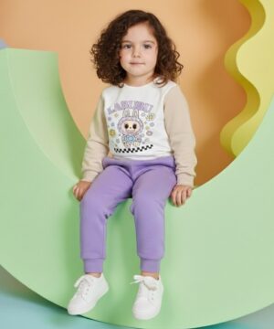 Ensemble bébé / enfant 🌸 “Labubu Pastel” – Beige & Lavande (Sweat + Pantalon)