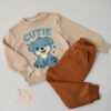 Ensemble bébé / enfant “Cutie Puppy” – Beige & Caramel (Sweat + Jogging)