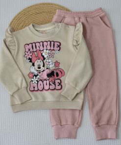 Ensemble Jogging Fille – Souris Mignonne – Beige & Rose Poudré