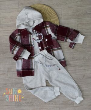 Ensemble 3 Pièces – Carreaux Bordeaux & Gris