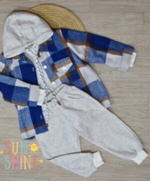 Ensemble 3 Pièces – Carreaux Bleu Royal & Camel