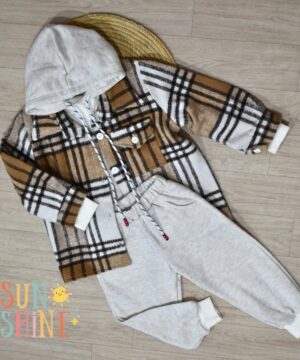 Ensemble 3 Pièces – Carreaux Camel & Blanc