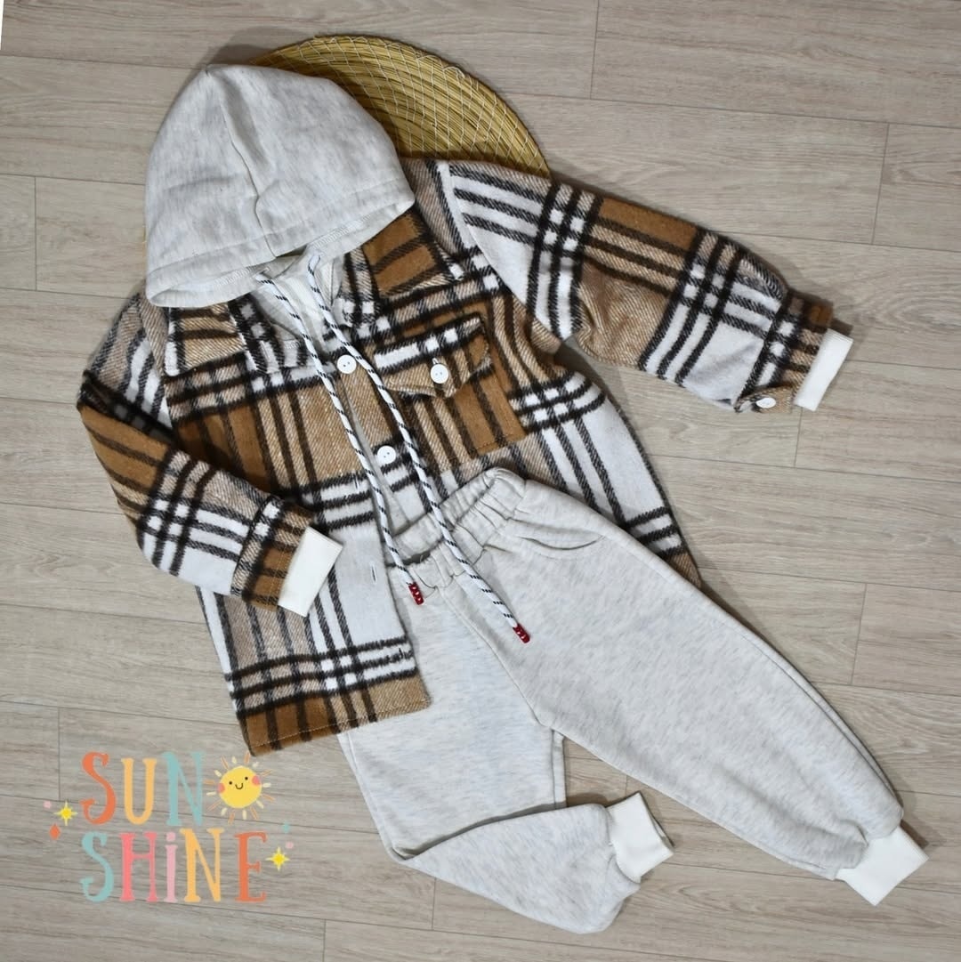 Ensemble 3 Pièces – Carreaux Camel & Blanc