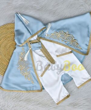 Sortie de Naissance Traditionnelle Bébé – Bleu Pastel & Doré