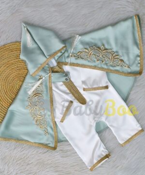 Sortie de Naissance Traditionnelle Bébé – vert d'eau  & Doré