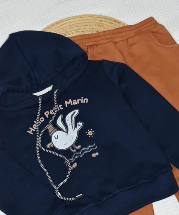 Ensemble jogging garçon à capuche  “Petit Marin navy & rouille” – coton premium OEKO-TEX® – Image 3