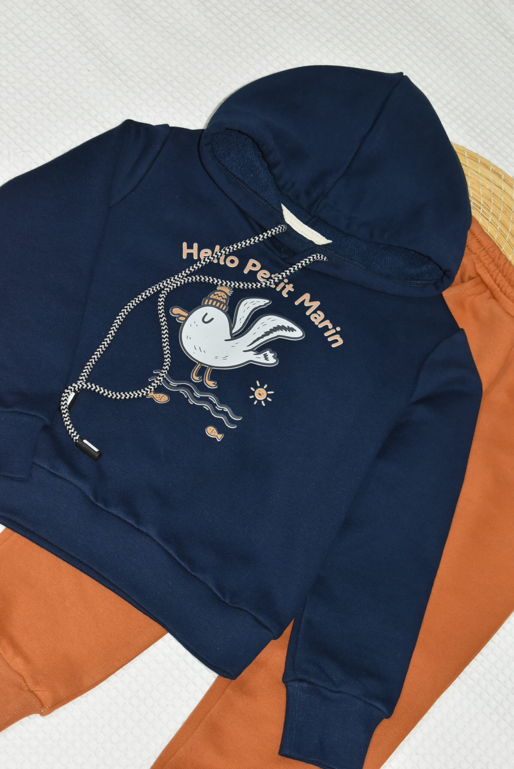 Ensemble jogging garçon à capuche “Petit Marin navy & rouille” – coton premium OEKO-TEX® – Image 2