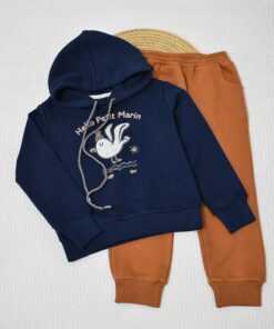 Ensemble jogging garçon à capuche  “Petit Marin navy & rouille” – coton premium OEKO-TEX®