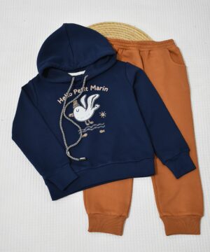 Ensemble jogging garçon à capuche  “Petit Marin navy & rouille” – coton premium OEKO-TEX®