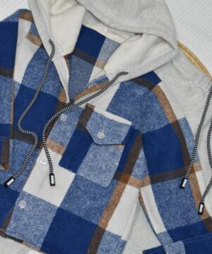 Alternative view of Ensemble Sur-chemise à Capuche & Jogging – Carreaux bleu & gris clair