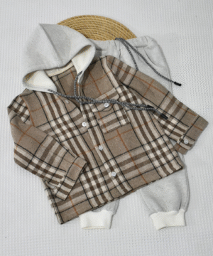 Ensemble 2 Pièces – Carreaux Beige & Marron