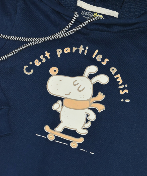 Ensemble bébé à capuche – Motif chien “C’est parti les amis !” – Bleu Marine – Image 3