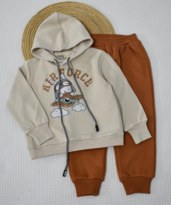 Ensemble bébé à capuche – Motif Air Force – Beige & Caramel