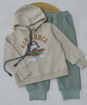 Ensemble bébé à capuche – Motif Air Force – Beige & Vert Sauge