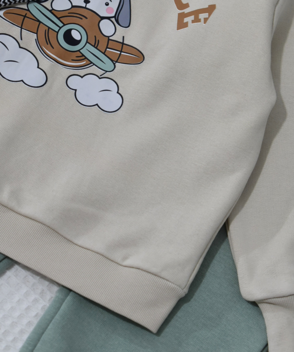Ensemble bébé à capuche – Motif Air Force – Beige & Vert Sauge – Image 5