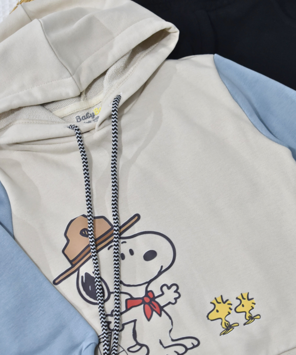 Ensemble bébé à capuche – Snoopy & Amis – Beige, Bleu Ciel & Noir – Image 4
