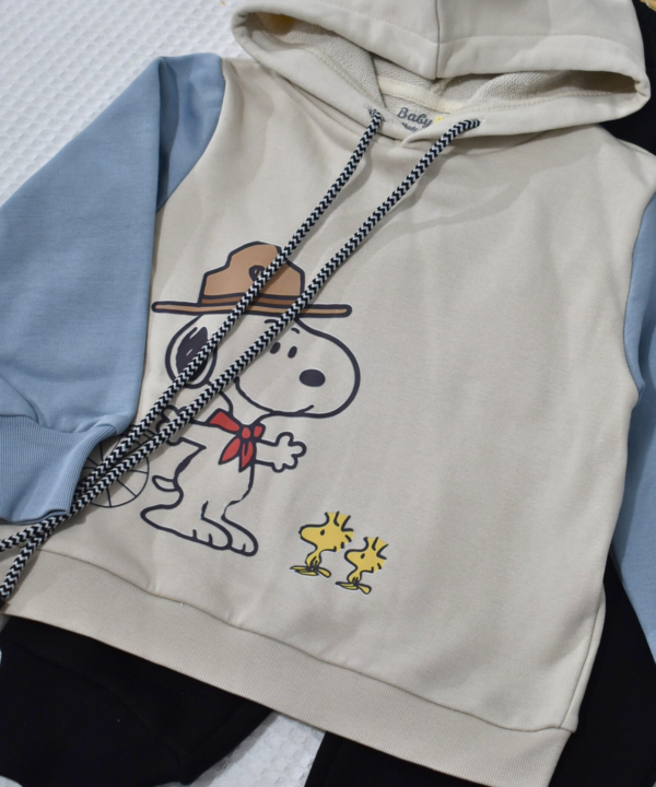 Ensemble bébé à capuche – Snoopy & Amis – Beige, Bleu Ciel & Noir – Image 3