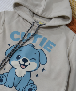 Alternative view of Ensemble bébé à capuche – Motif CUTIE – Beige & Caramel