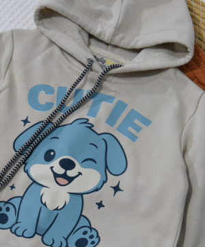 Alternative view of Ensemble bébé à capuche – Motif CUTIE – Beige & Caramel