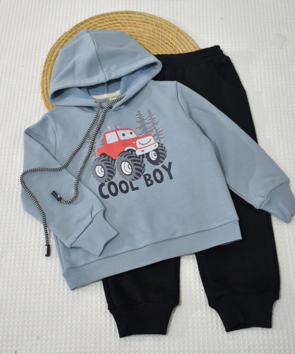 Ensemble bébé à capuche – COOL BOY – Bleu Gris & Noir