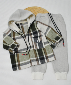 Ensemble 2 Pièces Garçon – Chemise à Capuche + Pantalon Gris