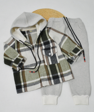 Ensemble 2 Pièces Garçon – Chemise à Capuche + Pantalon Gris