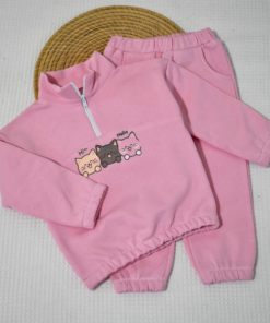 Ensemble jogging enfant “Kittens Rose” – coton gratté OEKO-TEX®