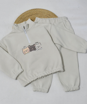 Ensemble jogging enfant “Kittens écru” – coton gratté OEKO-TEX®