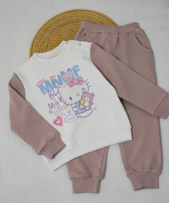 Ensemble jogging fille “Kitty Pastel rose poudré” – coton premium OEKO-TEX®