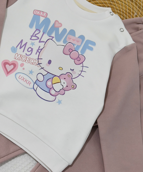Ensemble jogging fille “Kitty Pastel rose poudré” – coton premium OEKO-TEX® – Image 5