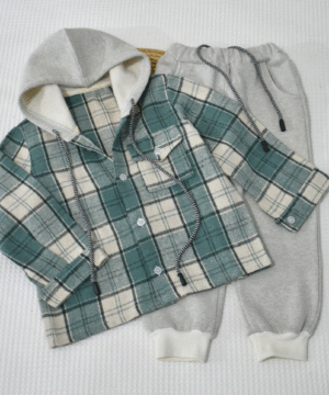 Ensemble 2 Pièces – Surchemise vert d'eau à Capuche & Jogging Molleton Gratté