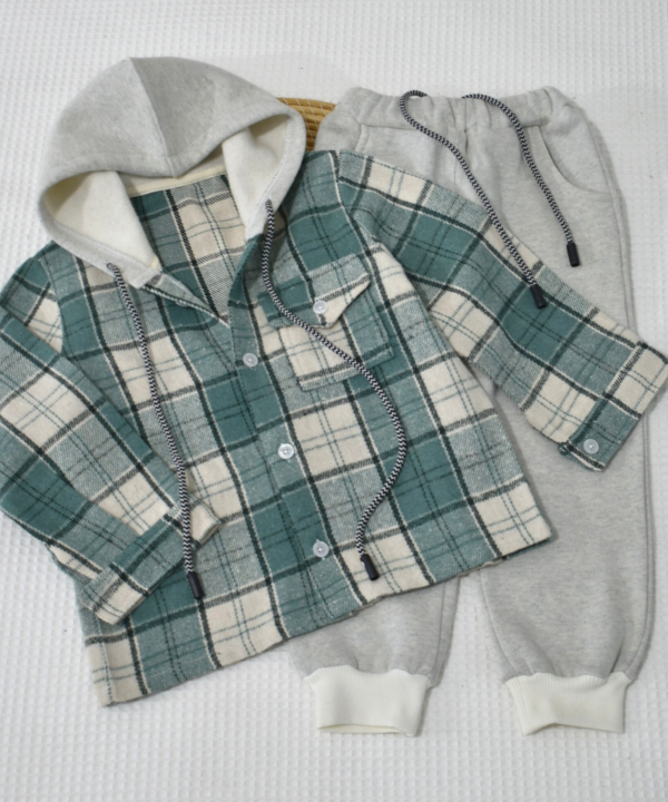 Ensemble 2 Pièces – Surchemise vert d'eau à Capuche & Jogging Molleton Gratté