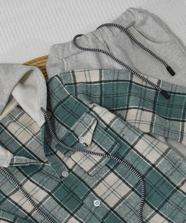 Ensemble 2 Pièces – Surchemise vert d'eau à Capuche & Jogging Molleton Gratté – Image 3