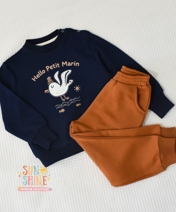 Ensemble jogging garçon “Petit Marin navy & rouille” – coton premium OEKO-TEX®
