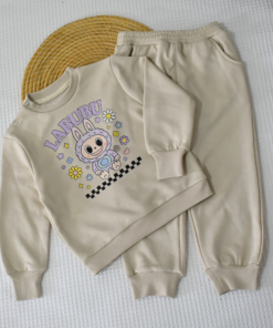 Ensemble jogging enfant “Bunny Flowers beige” – coton premium OEKO-TEX®