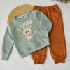 Ensemble jogging enfant “Bunny Flowers vert & rouille” – coton premium OEKO-TEX®