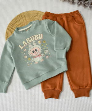 Ensemble jogging enfant “Bunny Flowers vert & rouille” – coton premium OEKO-TEX®