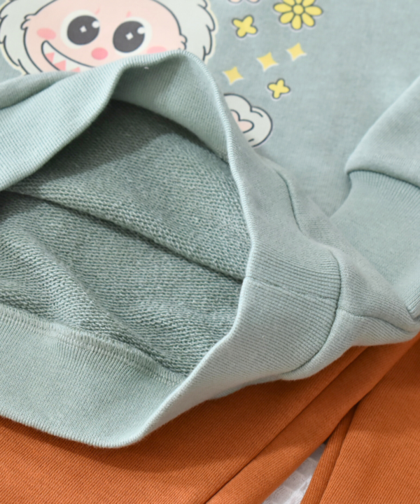 Ensemble jogging enfant “Bunny Flowers vert & rouille” – coton premium OEKO-TEX® – Image 3