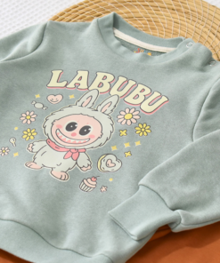 Alternative view of Ensemble jogging enfant “Bunny Flowers vert & rouille” – coton premium OEKO-TEX®