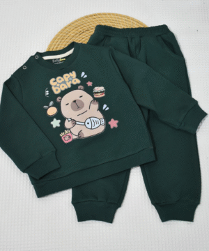 Alternative view of Ensemble jogging enfant “Capybara vert foncé” – coton premium OEKO-TEX®
