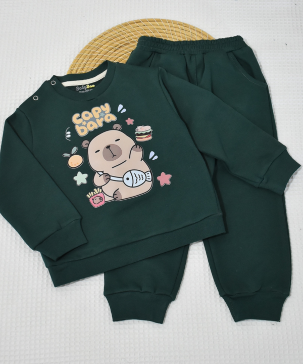 Alternative view of Ensemble jogging enfant “Capybara vert foncé” – coton premium OEKO-TEX®
