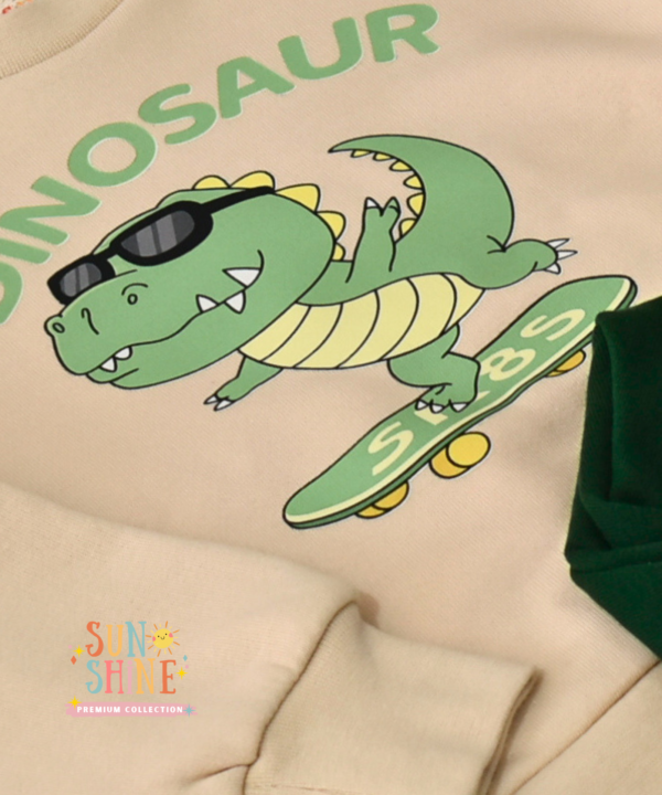 Ensemble jogging garçon “Dino Skater beige & vert foncé” – coton premium OEKO-TEX® – Image 3